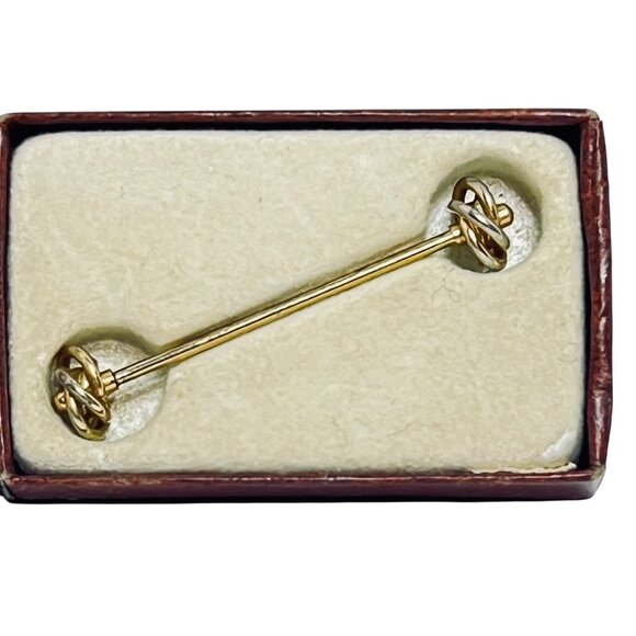 Vintage Gold Tone Knot Tie Tack & Collar Bar Set In Original Box (6053) - Picture 3 of 4